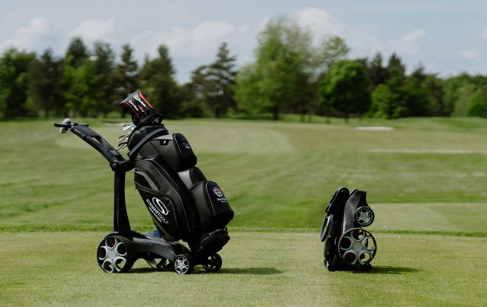 Stewart Golf - Stewart Golf Q Follow Black Edition Electric Push Cart - Scratch Golf